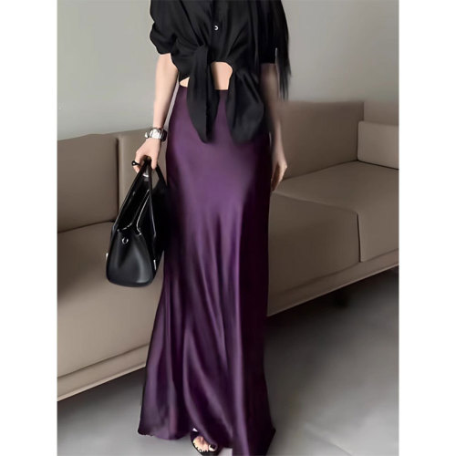 Acetate skirt for women 2025 spring new style French glossy slim slim and drapey comfortable and fashionable fishtail skirt
