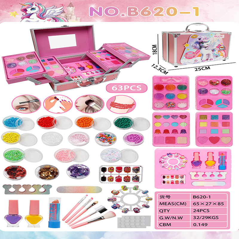 Niños maquillaje casero bolsas juguetes lápiz labial blush ojos esmalte de uñas princesa niña caja de cosméticos