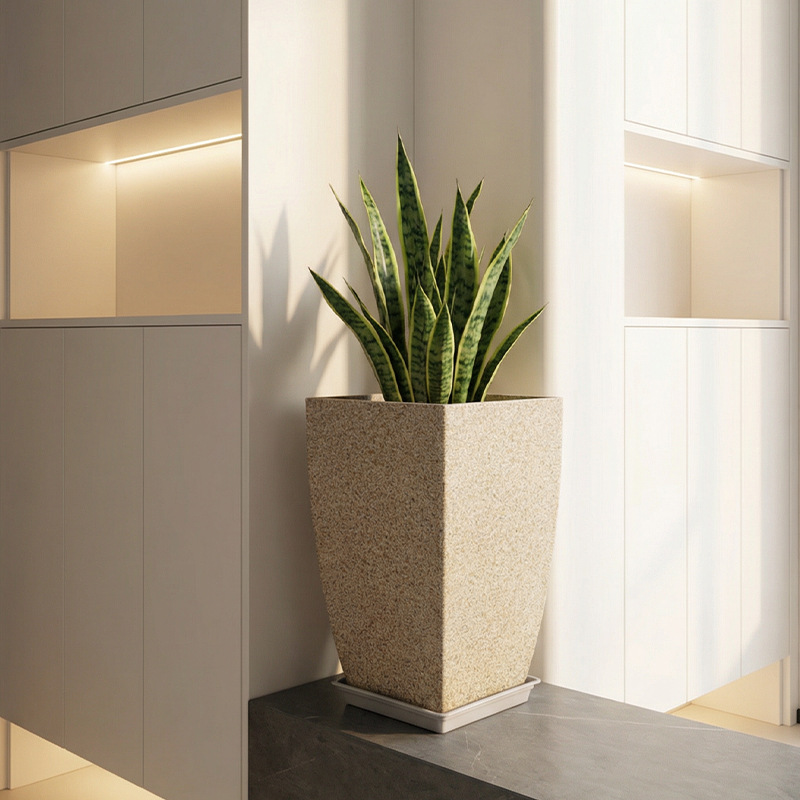 Maceta de imitación cemento estilo escandinavo, maceta grande creativa de resina para plantas, maceta de plástico para monstera para balcones y hogares