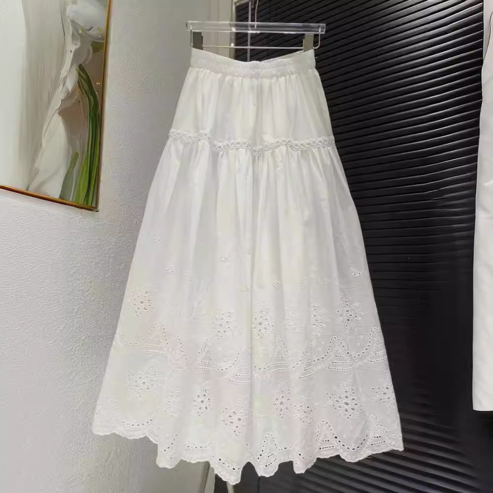 春夏流行纯色白色可扎染舒适棉料小清新日常搭配气质松紧半身腰裙