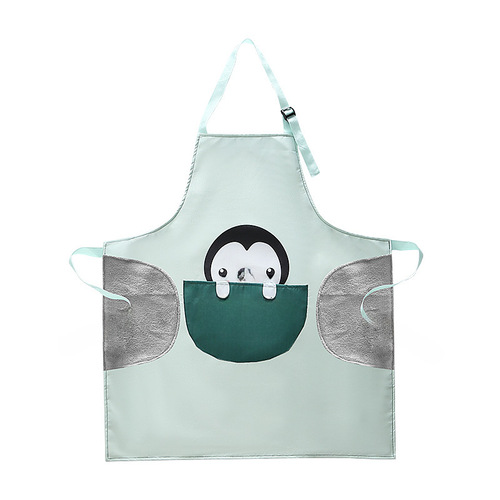 Autumn/Winter Waterproof Oil-Proof Washable Kitchen Apron with Cartoon Animal Print Large Pockets Family Household Apron