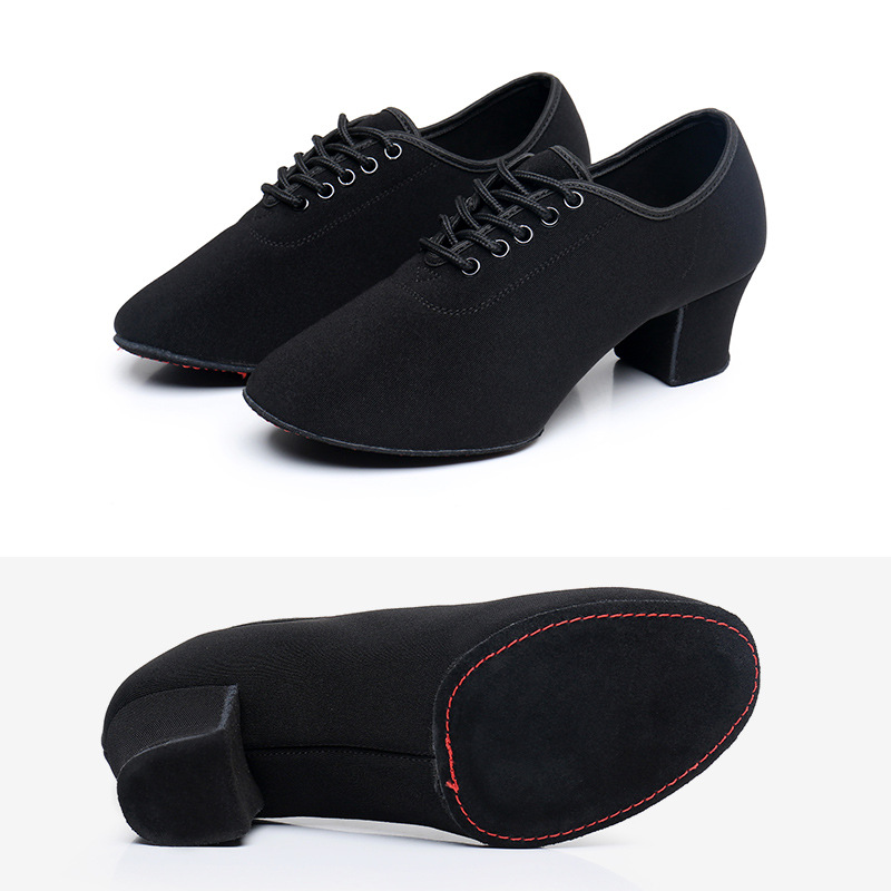 Zapatos de profesor de tacón alto de las mujeres zapatos de baile latino de tela Oxford zapatos de baile de fondo suave profesional zapatos de baile cuadrados de baile de jazz