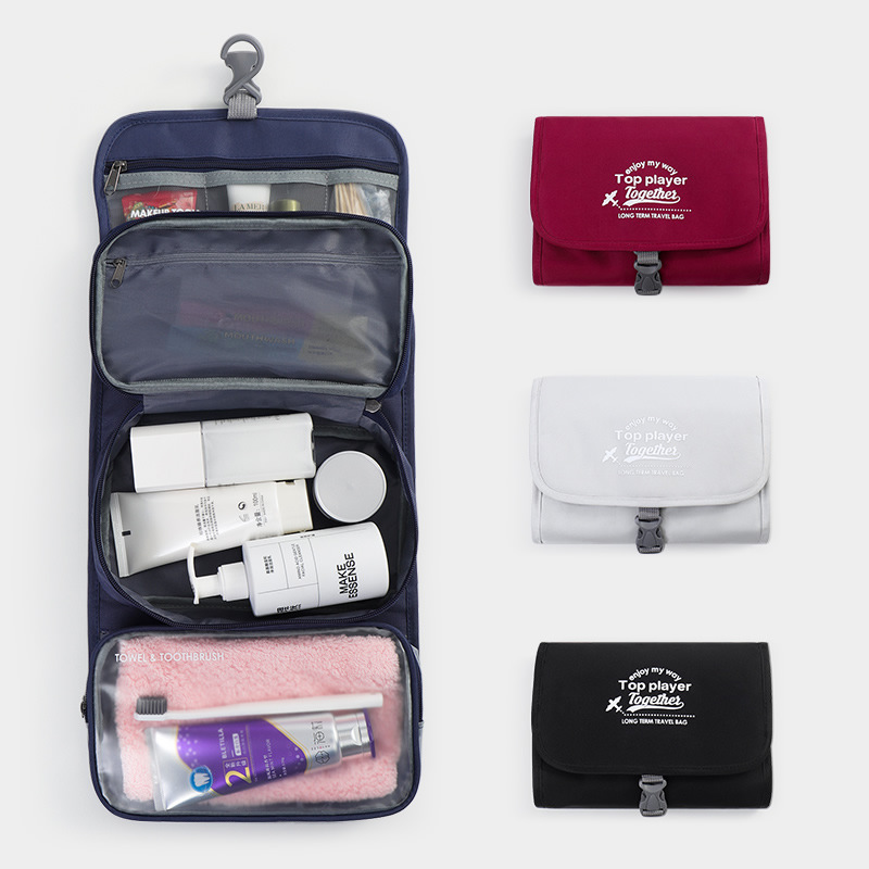 Bolsa de lavado portátil de viaje Bolsa de cosméticos portátil Bolsa de almacenamiento de cosméticos de gran capacidad Gancho impermeable plegable impermeable