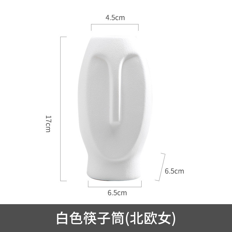 Venta directa de fábrica Soporte de tubo de palillos simple Tubo de cerámica de lujo ligero Adornos cuadrados Cara humana creativa nórdica Tubo de almacenamiento abstracto image 13