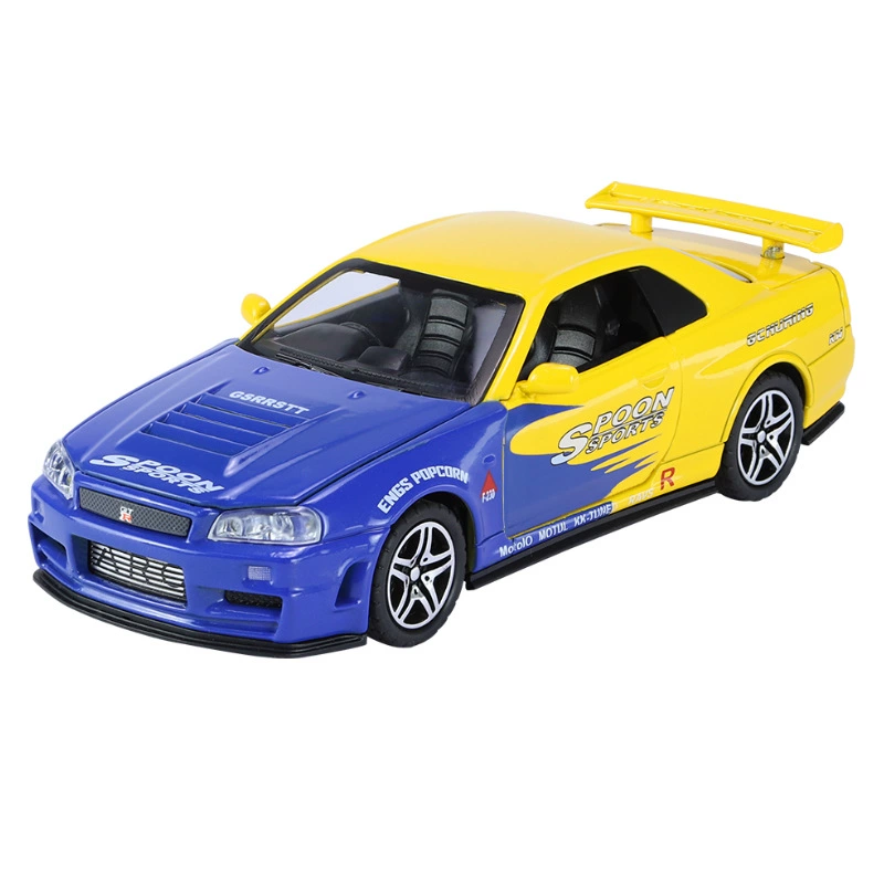 Die-cast Warrior GTR R34 Racing Car Model, 1:32 Scale, Light & Sound, Shock Absorbers