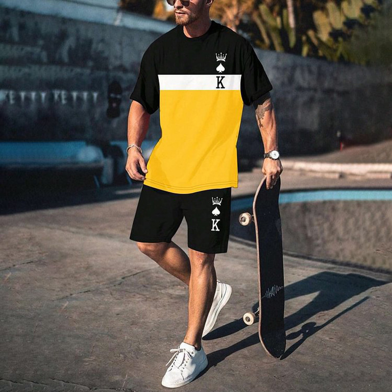 2023 camiseta de moda de verano corriendo fitness cuello redondo manga corta 3D impresión de los hombres de comercio exterior traje de Deportes de calle
