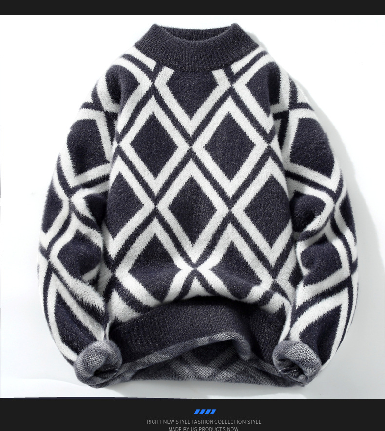 Men's Sweater Warm Knitted Pullover With Half High Collar_voghion.com