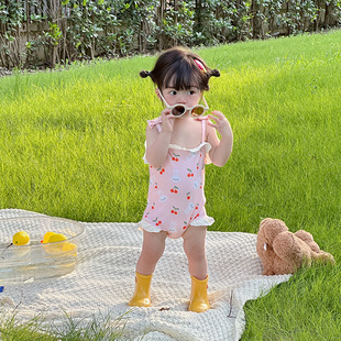 Children's Summer Bunny Suspender Swimsuit New Style Infant and Toddler Cute Cartoon Swimsuit Crawling Suit Hot Spring Beach Wear