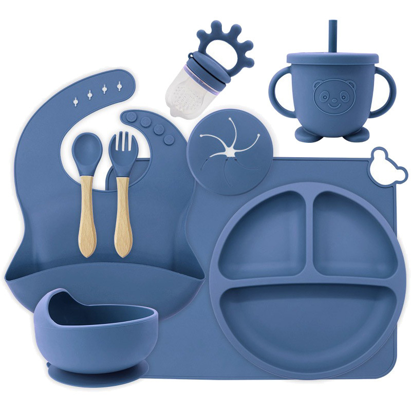Juego de vajilla de silicona de una pieza, juego de diez piezas, plato de alimentación complementaria para bebés de seis meses, tazón de alimentación independiente para bebés