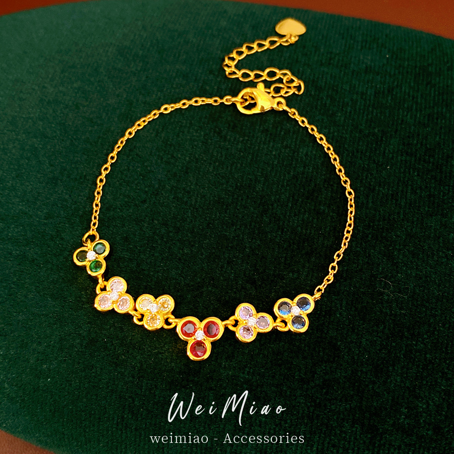Zircon geométrico redondo color pulsera de flores lujoso ligero pulsera de alta sensación temperamento simple casual moda joyería de mano mujer