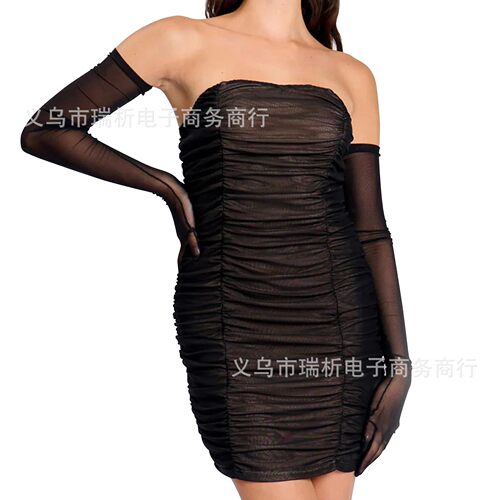 Women's thin mesh long gloves black elastic lace net semi-transparent opera Halloween party gloves