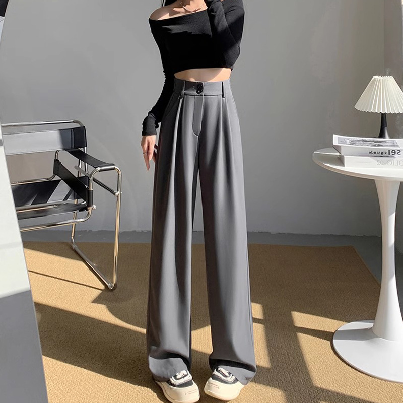 Pantalones de piernas anchas de primavera y otoño de 2024 nuevos modelos de verano delgados de cintura alta pantalones casuales rectos de tamaño pequeño