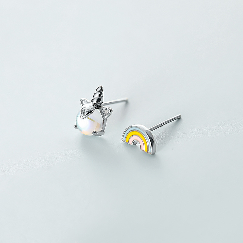 Einhorn Und Regenbogen Ohrstecker Aus Silber Für Damen_voghion.com