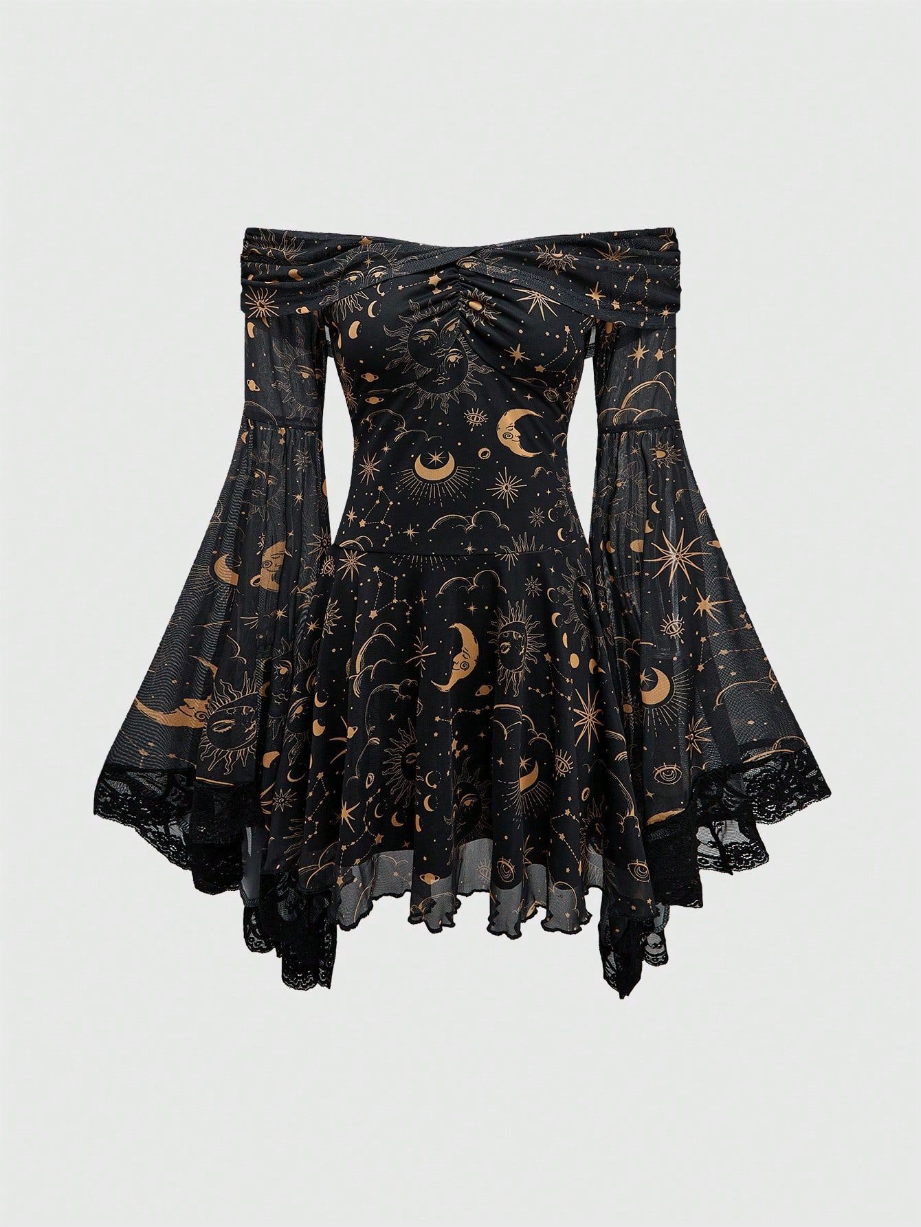 Retro mysterious long-sleeve with a round collar