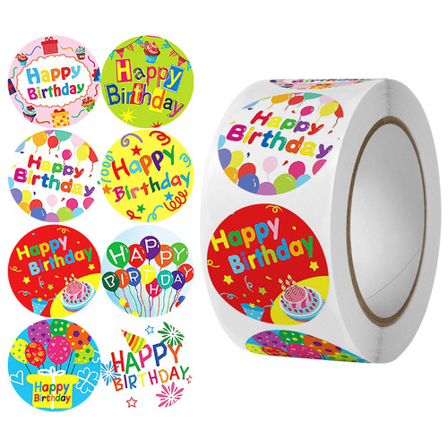 Round self-adhesive label cartoon birthday greeting sticker hand-decorated seal sticker teacher reward holiday decoration
