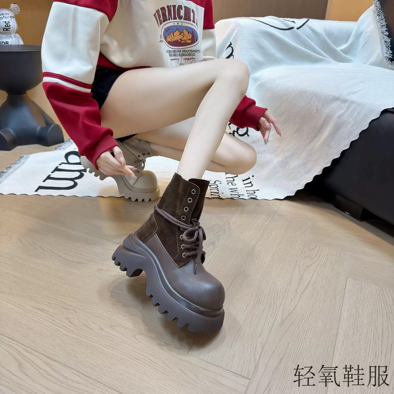 厚底马丁靴女款2025新款英伦风大黄靴骑士靴短靴女春秋单增高靴子|undefined