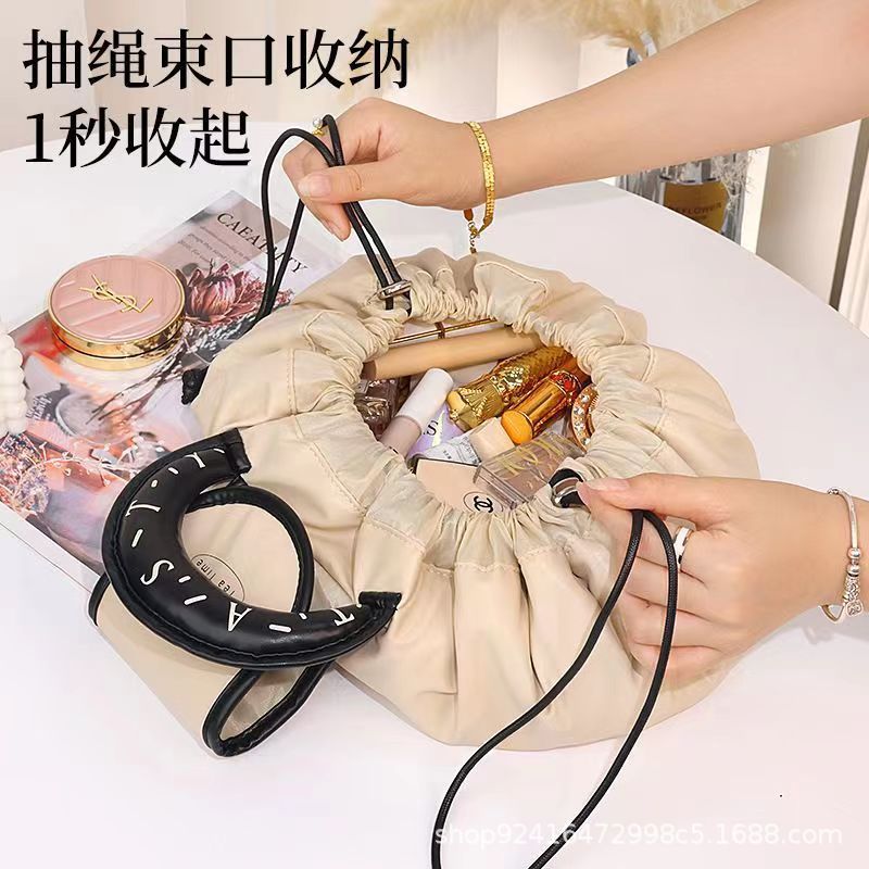 New Lazy Makeup Bag for Women, Portable Drawstring, Large Capacity, Waterproof, Suitable for Toiletries, Fitness, Swimming, and Travel.