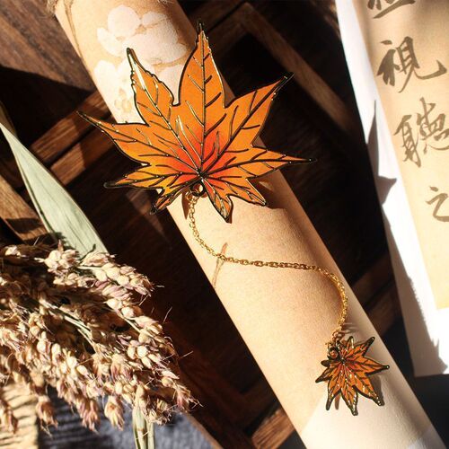 Maple Leaf Bookmark Red Ancient Style Ginkgo Pendant Brass Leaf Metal Teacher's Day Student Graduation Gift Business Gift