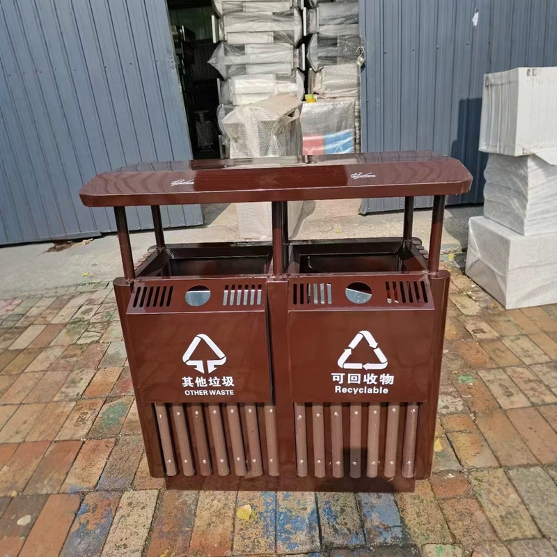 Municipal Outdoor Stainless Steel Classified Trash Bin Street Community Double Barrel Trash Bin Trash Bin/Cleaning Industry