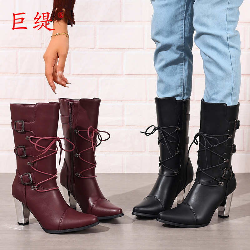 Juti In-Stock Items Shipped Immediately Shein 2025 New Autumn and Winter Women's Shoes Chunky Heel Embroidered Women's Mid-Calf Leather Boots Juti In-Stock Items Shipped Immediately Shein 2025 New Autumn and Winter Women's Shoes Chunky Heel Embroidered Women's Mid-Calf Leather Boots