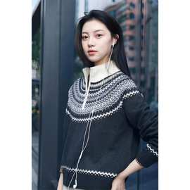 冬日恋歌怀旧复古费尔岛提花半拉链羊毛针织衫女毛衣高级感羊毛衫