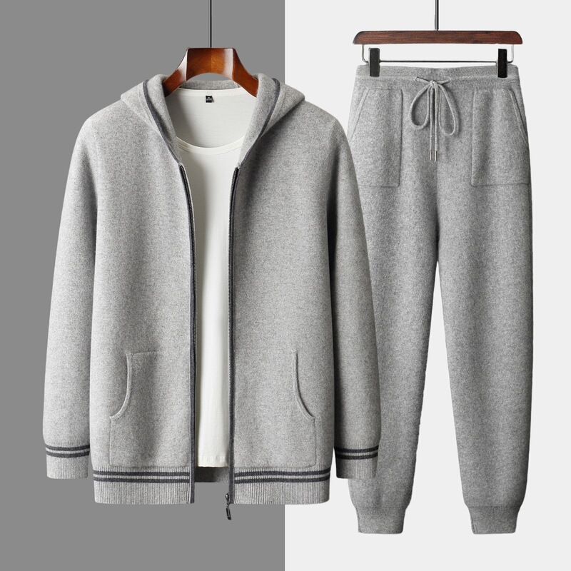 Men's heavy-weight thickened knitted loose casual jacket hoodie new set cashmere hooded cardigan and slim-fit pants Men's heavy-weight thickened knitted loose casual jacket hoodie new set cashmere hooded cardigan and slim-fit pants