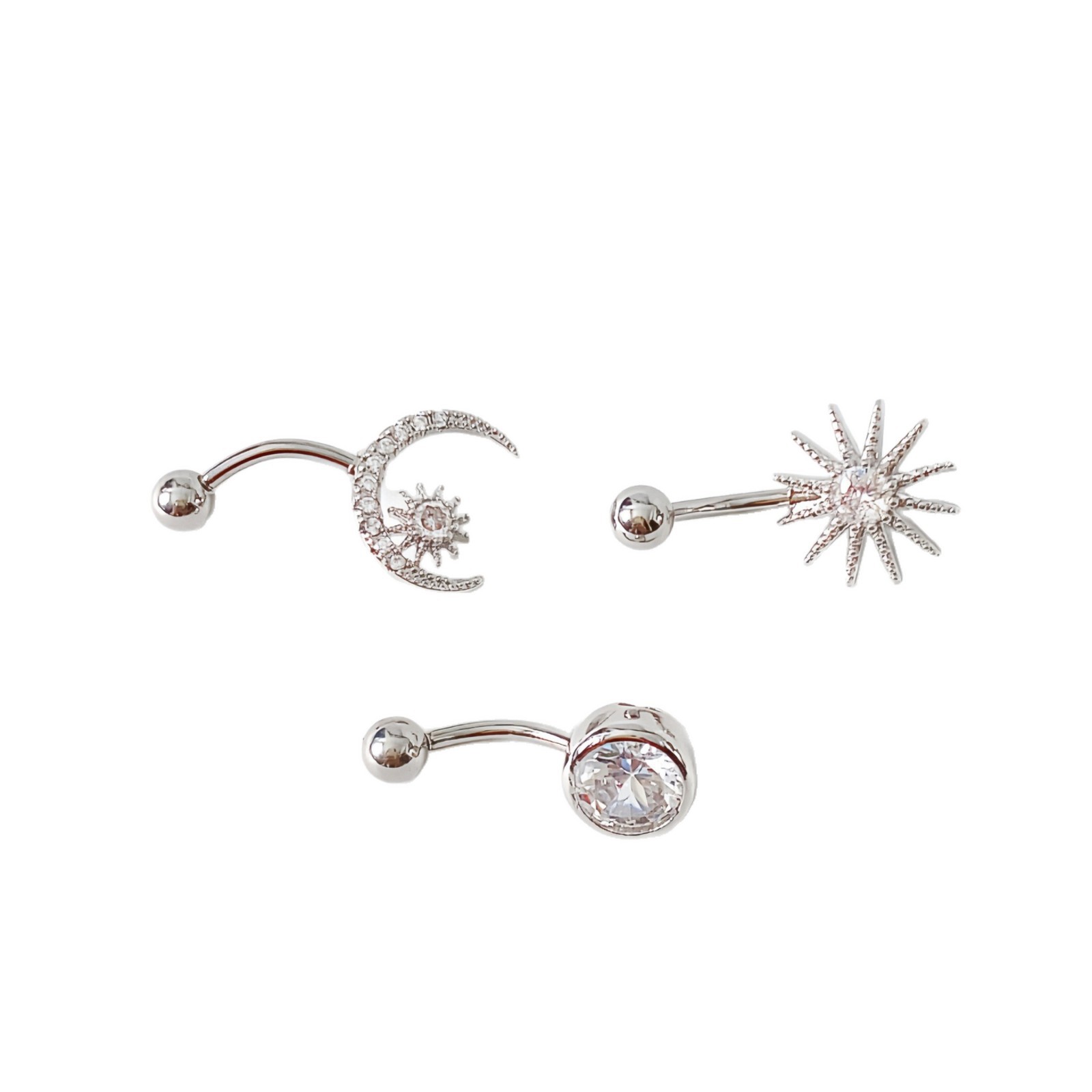 Piercing de umbigo lua e sol com zircónia joia feminina de luxo_voghion.com