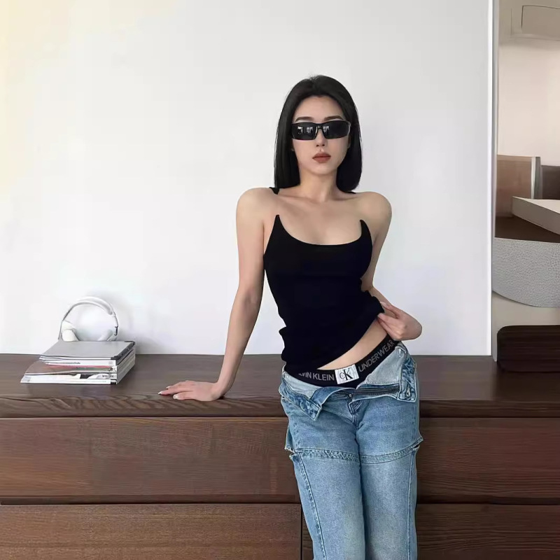 Original Yproject Style Alternative Visual Illusion Invisible Fishing Line Strap Slim-Fit Hot Girl Solid Color Tank Top for Women