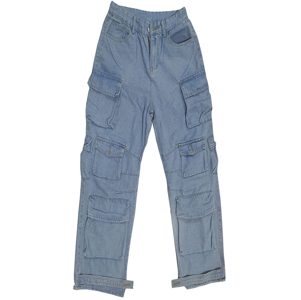 Women's Jeans Multi Pocket Washed Workwear Denim Trousers_voghion.com