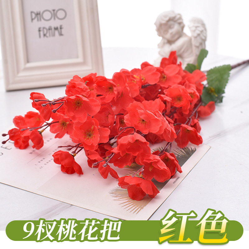 Simulación transfronteriza de flores de melocotón 7 horcos 9 flores artificiales decoración flor al por mayor paisajismo flor de melocotón decoración flores de seda flores de plástico