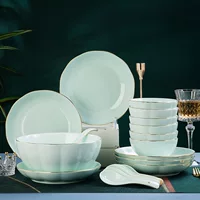 Сервиз из Jingdezhen пофарфоровой посуды, золотистое краевое обрамление Shadow Blue, набор предметов бытовой посуды