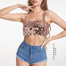 跨境欧美性感服饰派对夜店服饰纯手工拼接亮片镂空背心小吊带工厂