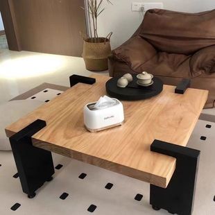 Quiet Style Solid Wood Square Tea Table Designer Log Tea Table Light Luxury Living Room Bedroom Coffee Table Diy Coffee Table