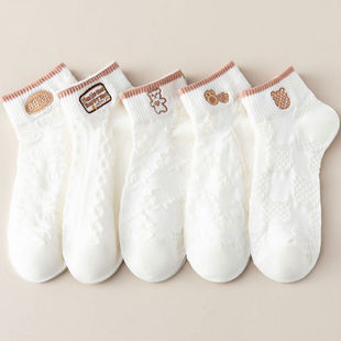 White socks women's spring and summer women's socks socks summer thin breathable deodorant cartoon cute Japanese low-top ankle socks