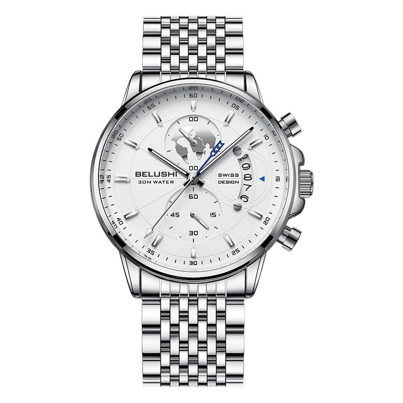 Nuevo negocio de la moda de tres ojos de sincronización de cuero reloj luminoso correa de acero personalizado reloj famoso reloj de cuarzo impermeable de los hombres