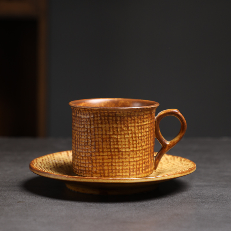 Estilo japonés vintage de cerámica taza de café y platillo traje creativo regalo taza de té de la tarde taza de café de gres