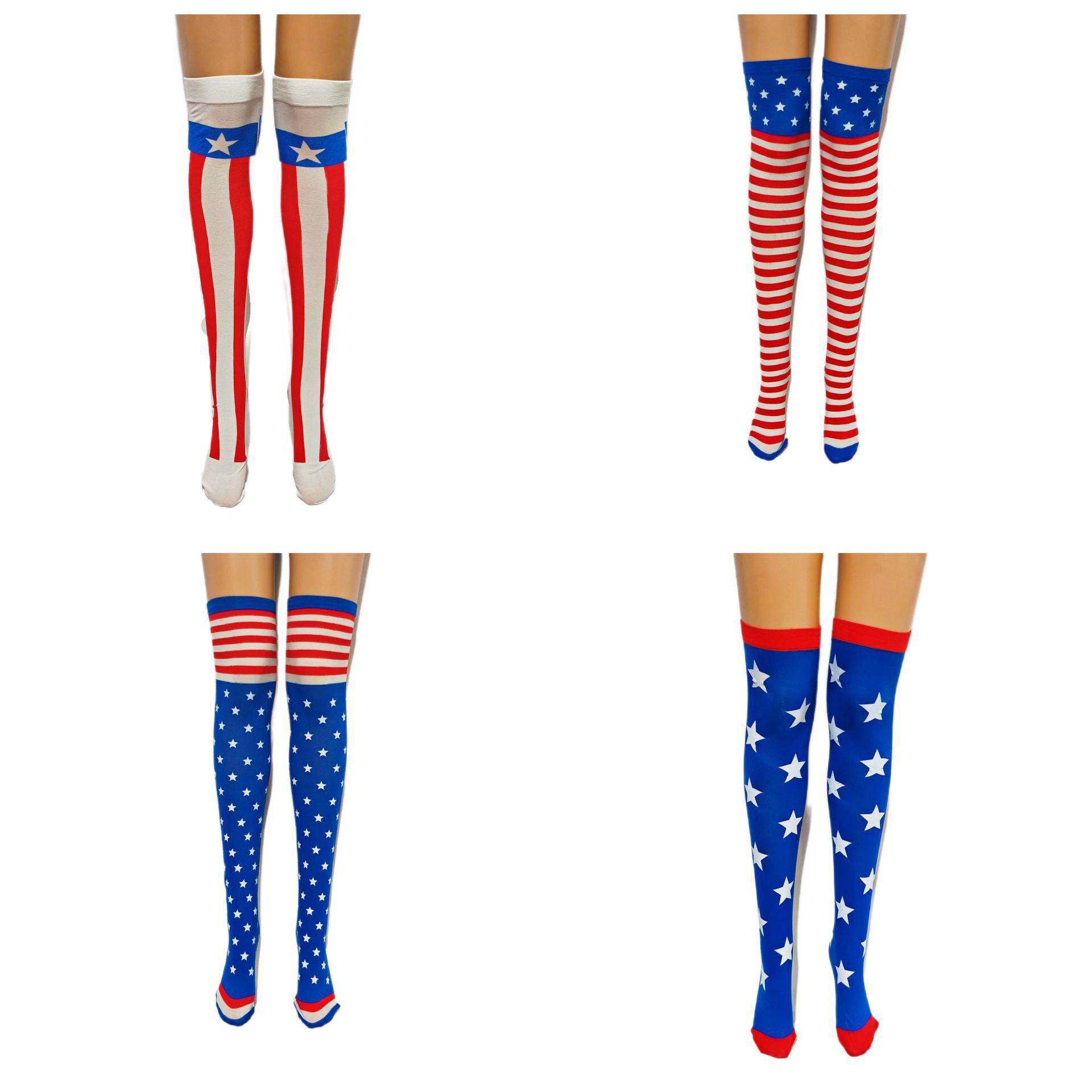 跨境美国独立日长筒袜子3D打印星条过膝袜USA五星国旗长筒袜批发