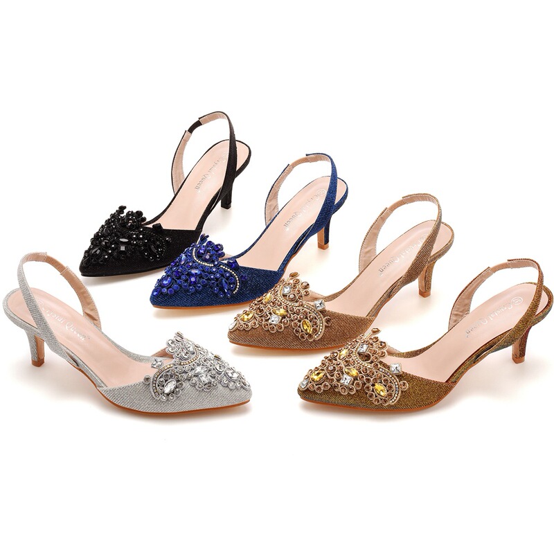 6cm Shallow Mouth Pointed Sandals Color-changing Cloth Fine Heeled plus size Banquet Sandals Women's 42 Size 43 Size High Heeled Sandals