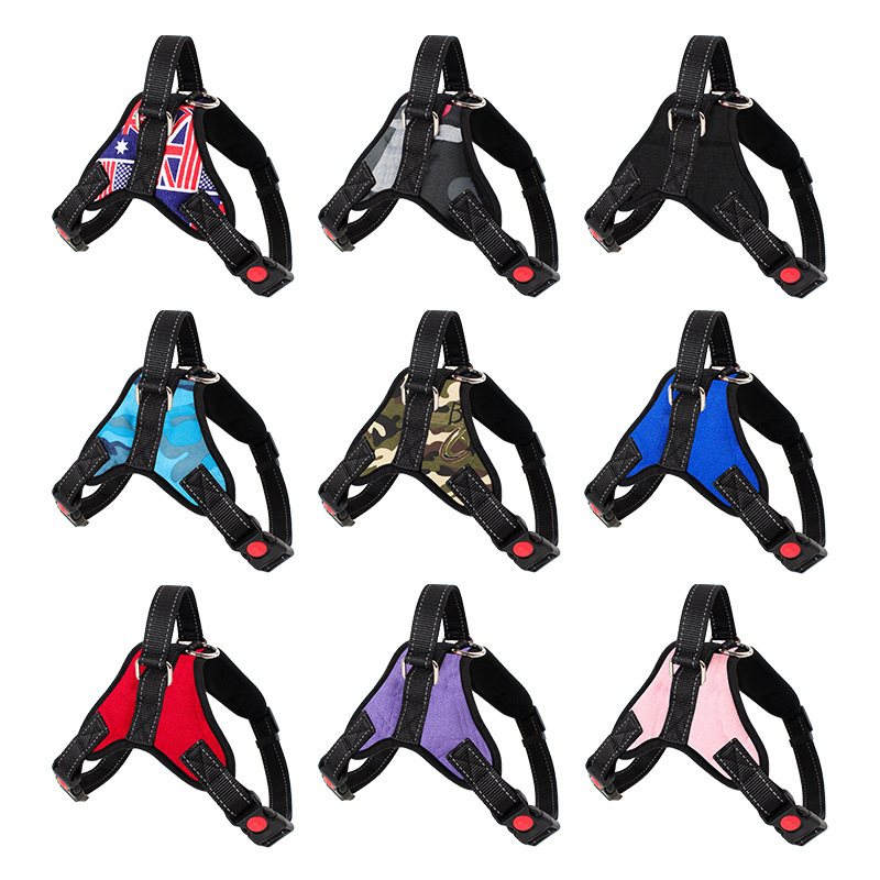 Engrosada a prueba de explosiones de perforación silla de montar correa de pecho transfronteriza venta al por mayor grande de tela Oxford perro cuerda suministros para mascotas perro cadena