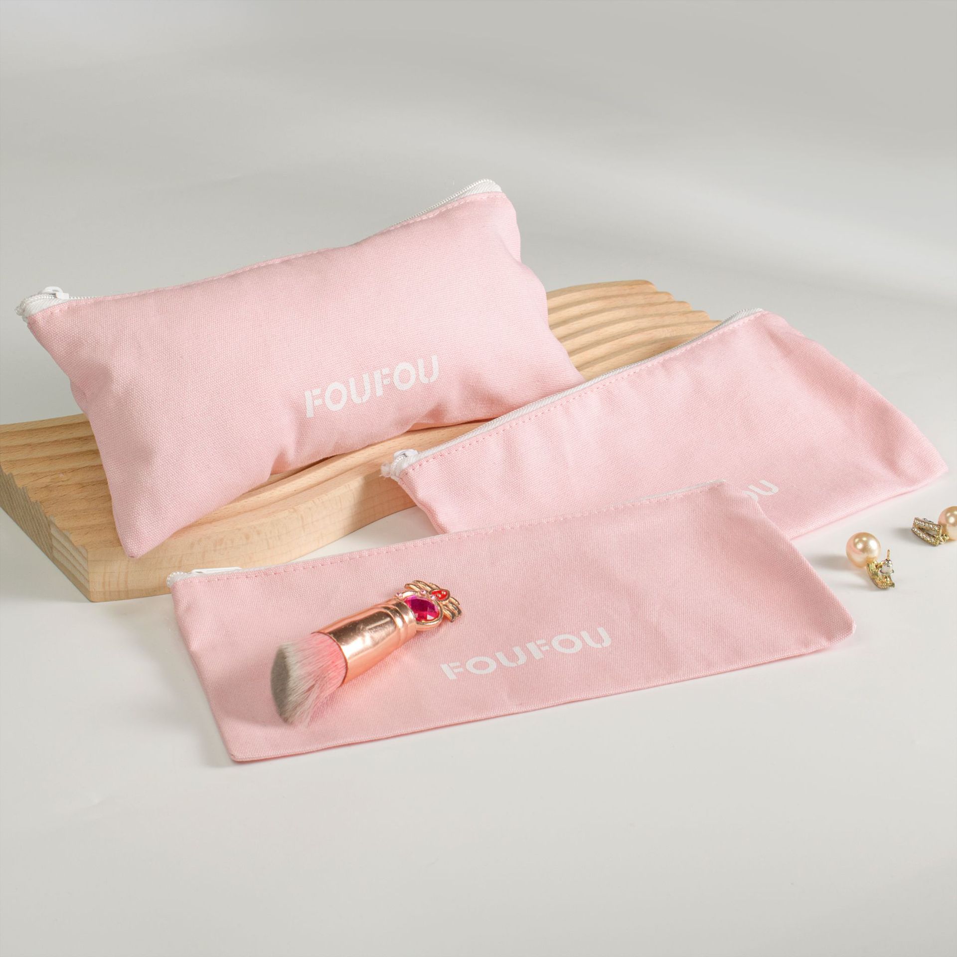 厂家定 做帆布笔袋棉布化妆包首饰收纳袋可印logo拉链文件袋零钱