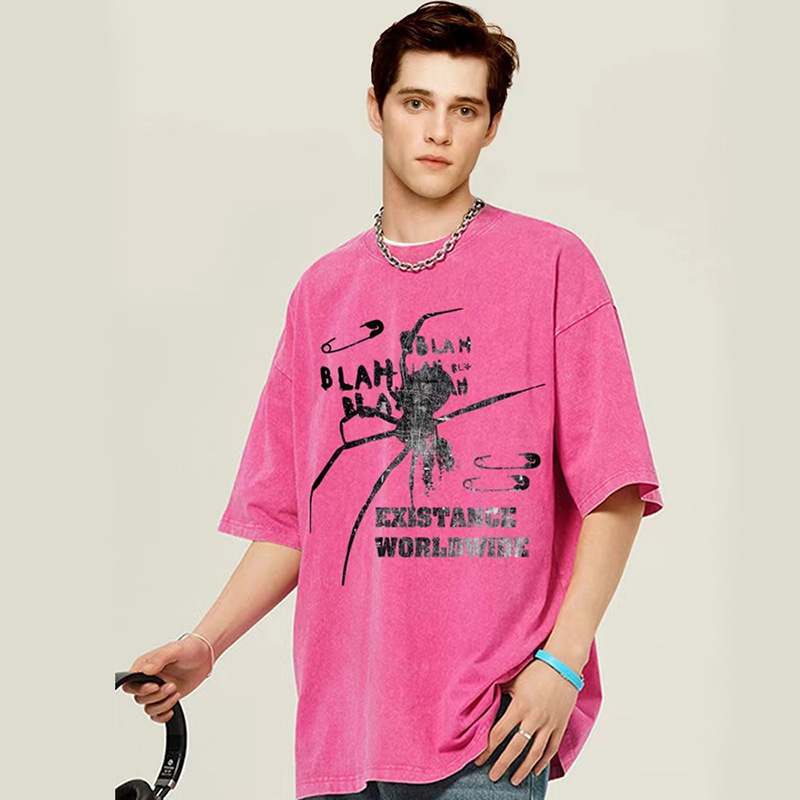 230g camiseta de manga corta para hombres de verano cuello redondo suelto sobretamaño retro americano marca de moda chaqueta retro casual