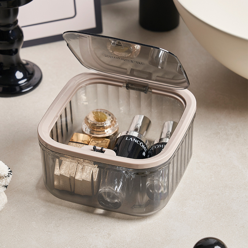 Basurero de escritorio plástico transparente basurero de cocina doméstica con cubierta ins viento de alto valor de presión de escritorio creativo