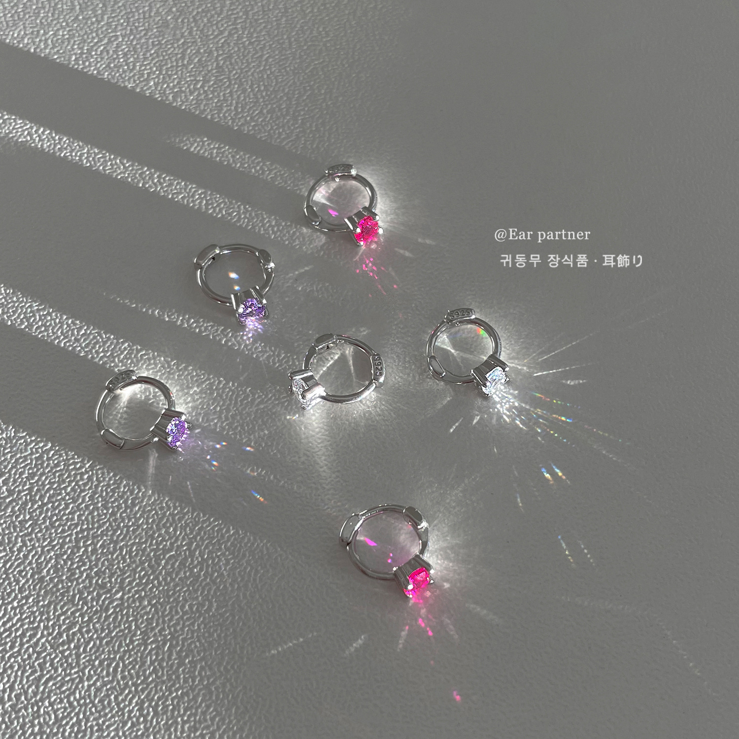 925純銀韓國個性氣質時尚彩色鋯石耳環女ins冷淡風高級感小眾飾品