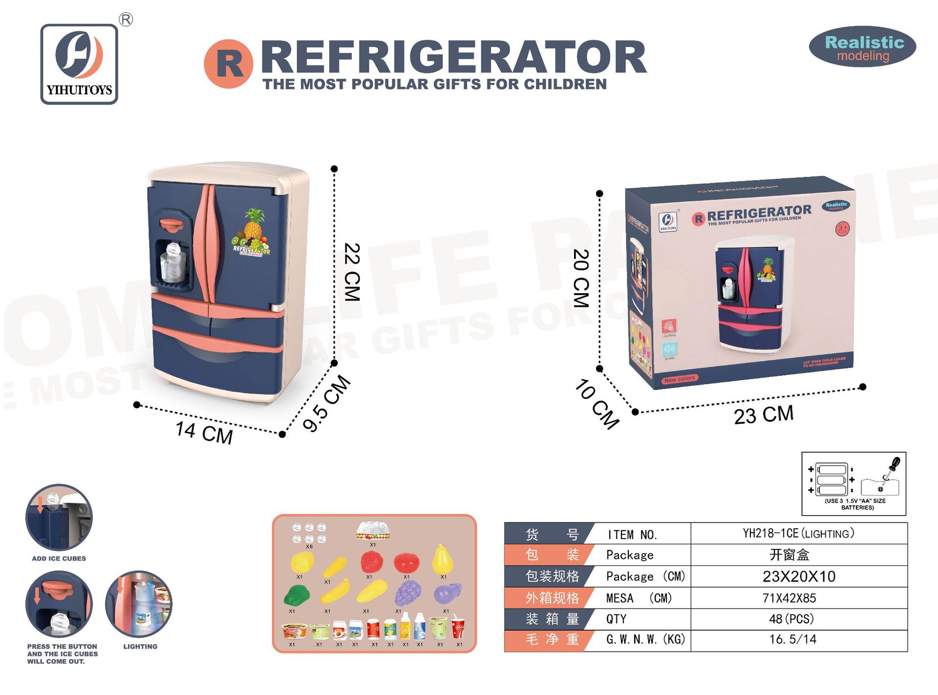 Refrigerador de juguete grande para niñas, mini cocina infantil con juego completo, gran set de regalo de cumpleaños para niños de tres años.
