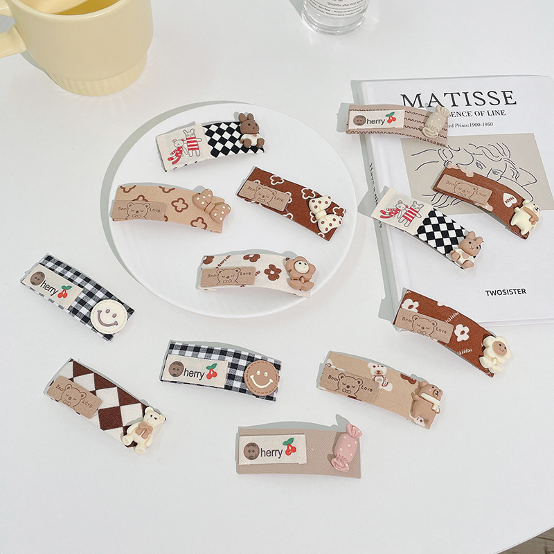 奶咖色发夹女网红2021年秋冬季新款可爱小熊发卡侧边刘海夹子头饰|ms