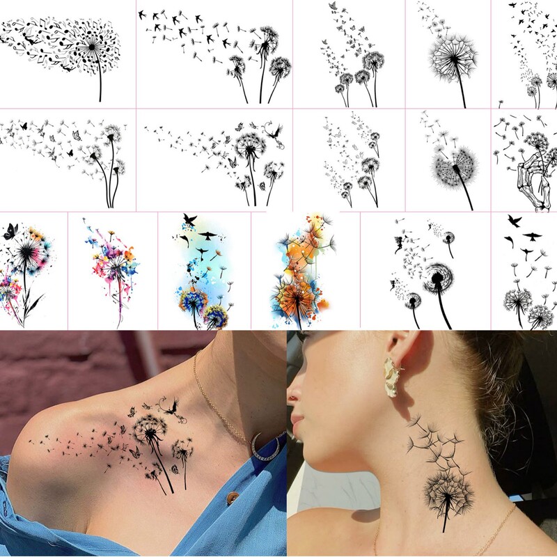 Creative New Dandelion Temporary Tattoo Cross-Border Pattern Collarbone Neck Tk Tattoo Sticker Temutattoo