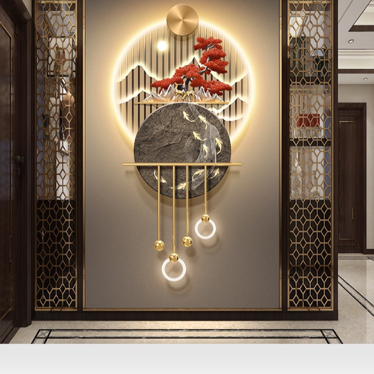 Paisaje da la bienvenida a los invitados Songguan Pintura decorativa Imagen de nueve peces Frente a la puerta Lámpara de pared luminosa Nueva pintura china del pasillo del pasillo