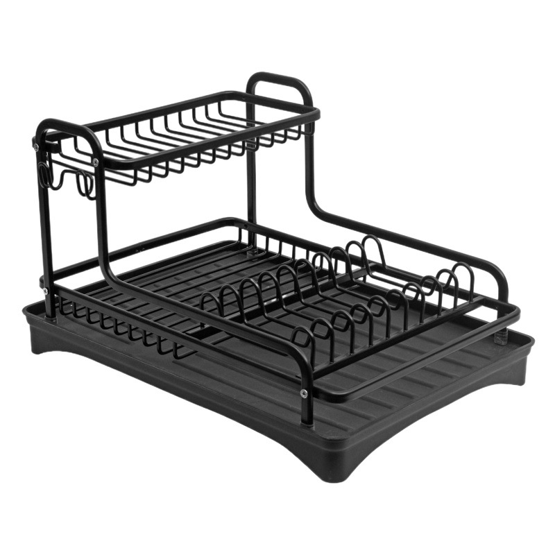 Amazon Venta caliente de aleación de aluminio cocina estante de almacenamiento de cocina organización estante de almacenamiento tazón estante de doble capa de drenaje