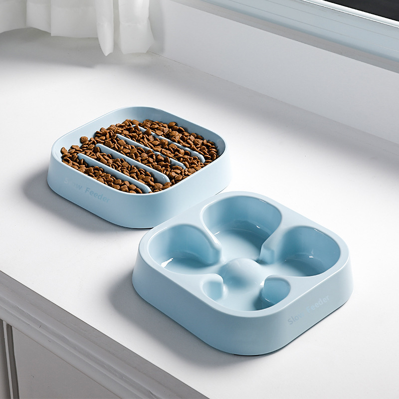 Amazon Hot Pet Bowl tazón de fuente de alimentación anti-knock CAT Bowl tira vertical anti-choke Slow Food Bowl vajilla para mascotas al por mayor