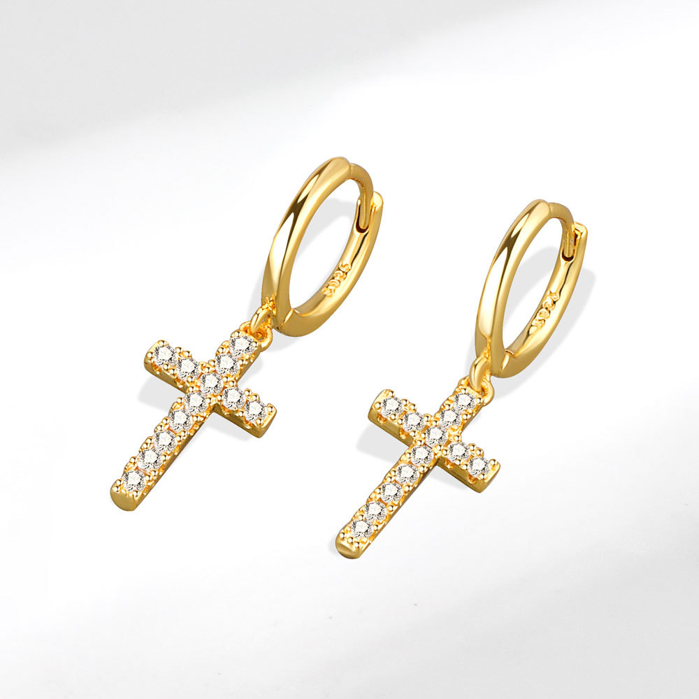 Europe and America Foreign trade Cross border New products Earrings golden Diamond cross Backing Hoop Earrings senior wholesale